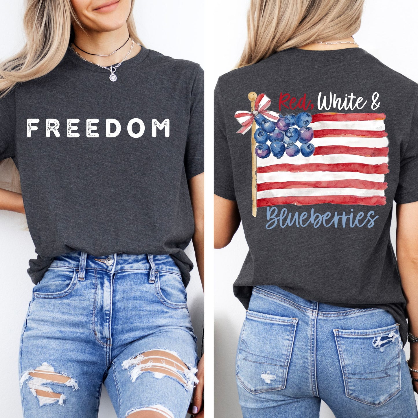 Red White and Blueberries T-Shirt, USA Flag Shirt, Patriotic Freedom Graphic Tee