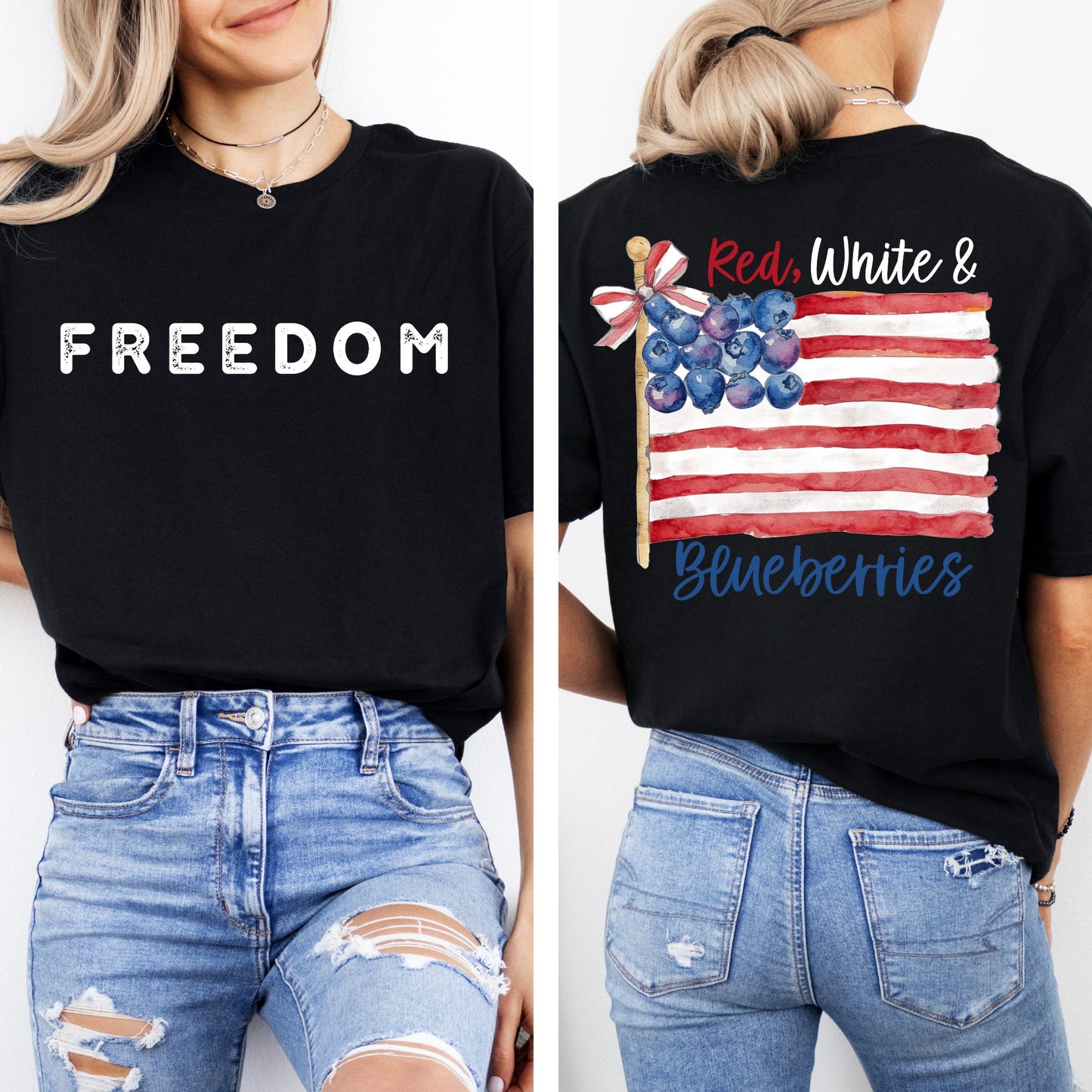 Red White and Blueberries T-Shirt, USA Flag Shirt, Patriotic Freedom Graphic Tee