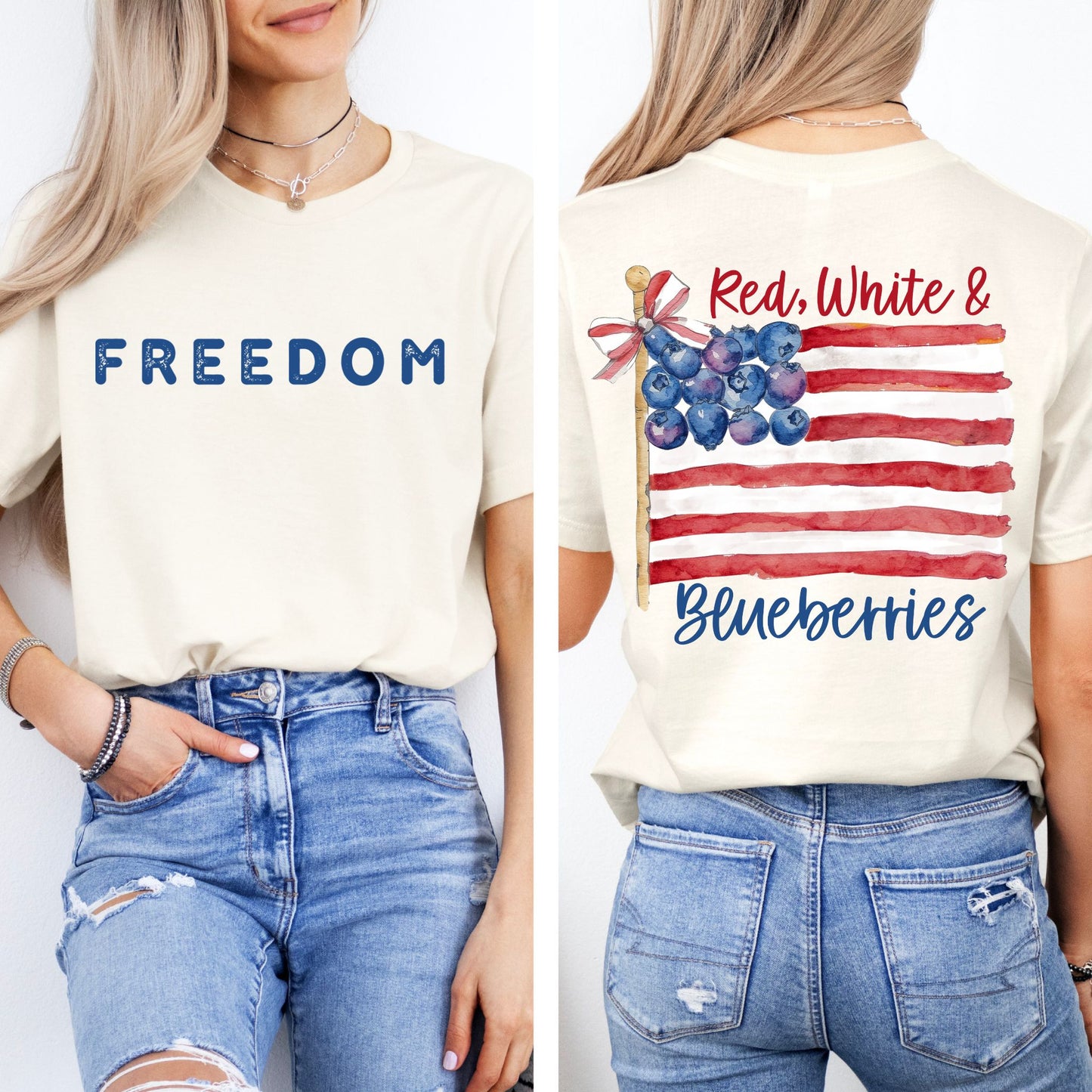 Red White and Blueberries T-Shirt, USA Flag Shirt, Patriotic Freedom Graphic Tee