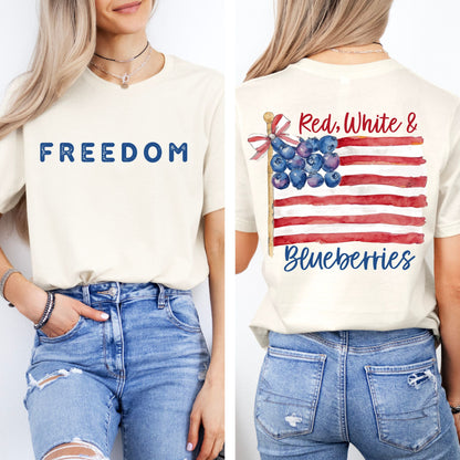 Red White and Blueberries T-Shirt, USA Flag Shirt, Patriotic Freedom Graphic Tee