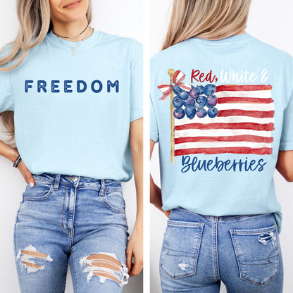 Comfort Colors® Red White and Blueberries T-Shirt, Patriotic Freedom Tee, USA Flag shirt