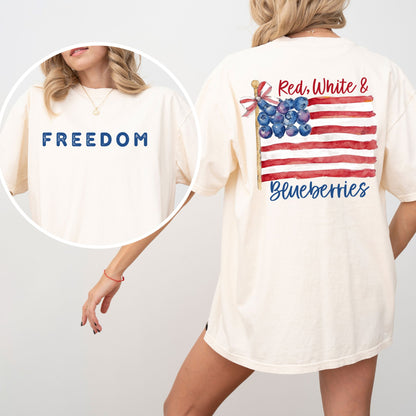 Comfort Colors® Red White and Blueberries T-Shirt, Patriotic Freedom Tee, USA Flag shirt