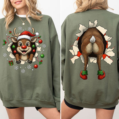 Reindeer Front & Back Christmas Sweatshirt – Funny Festive Holiday Pullover