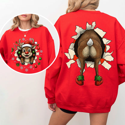 Reindeer Front & Back Christmas Sweatshirt – Funny Festive Holiday Pullover