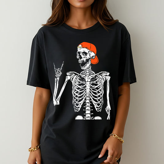 Rock ’n’ Roll Skeleton T-Shirt – Backward Cap Graphic on Comfort Colors® Tee