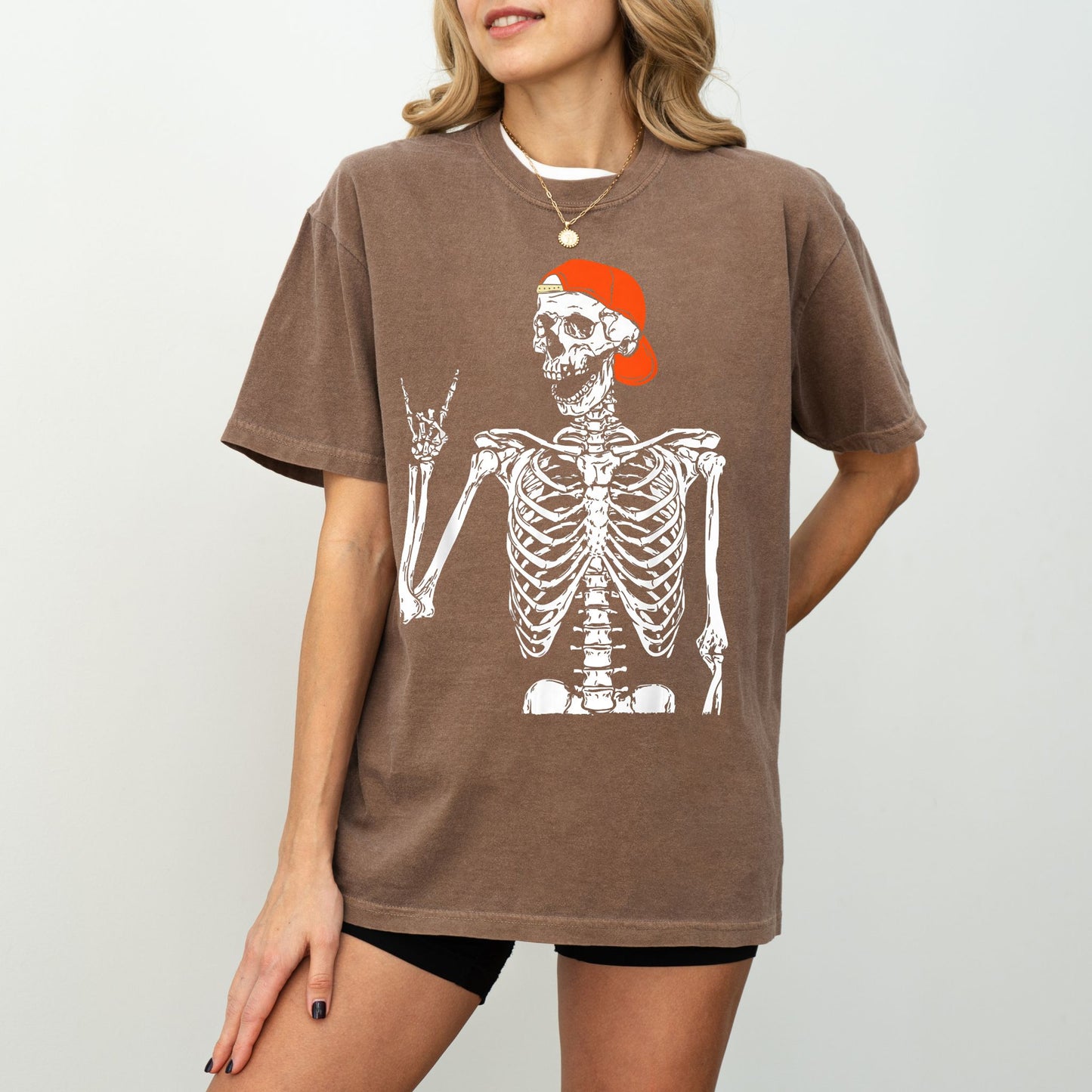 Rock ’n’ Roll Skeleton T-Shirt – Backward Cap Graphic on Comfort Colors® Tee