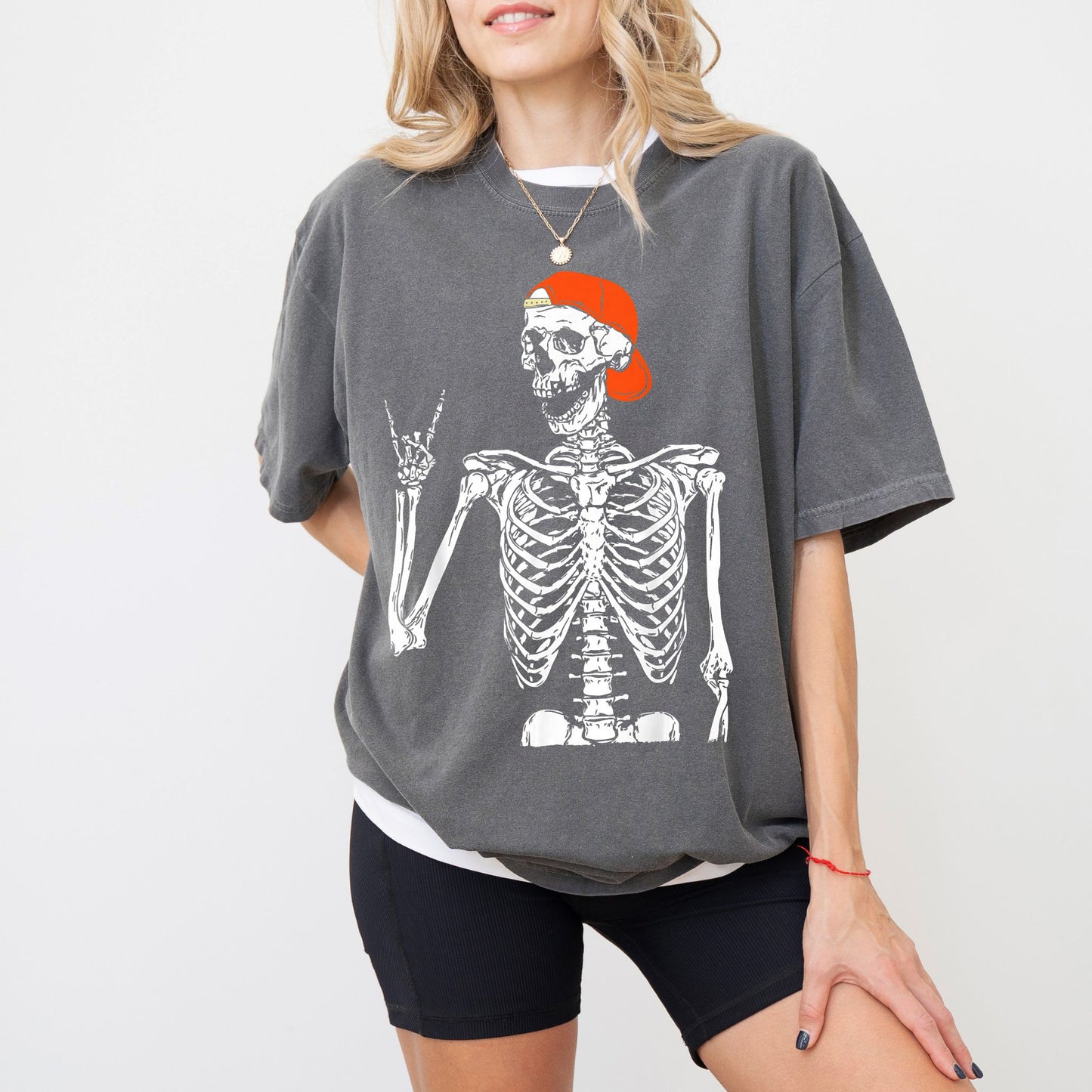 Rock ’n’ Roll Skeleton T-Shirt – Backward Cap Graphic on Comfort Colors® Tee