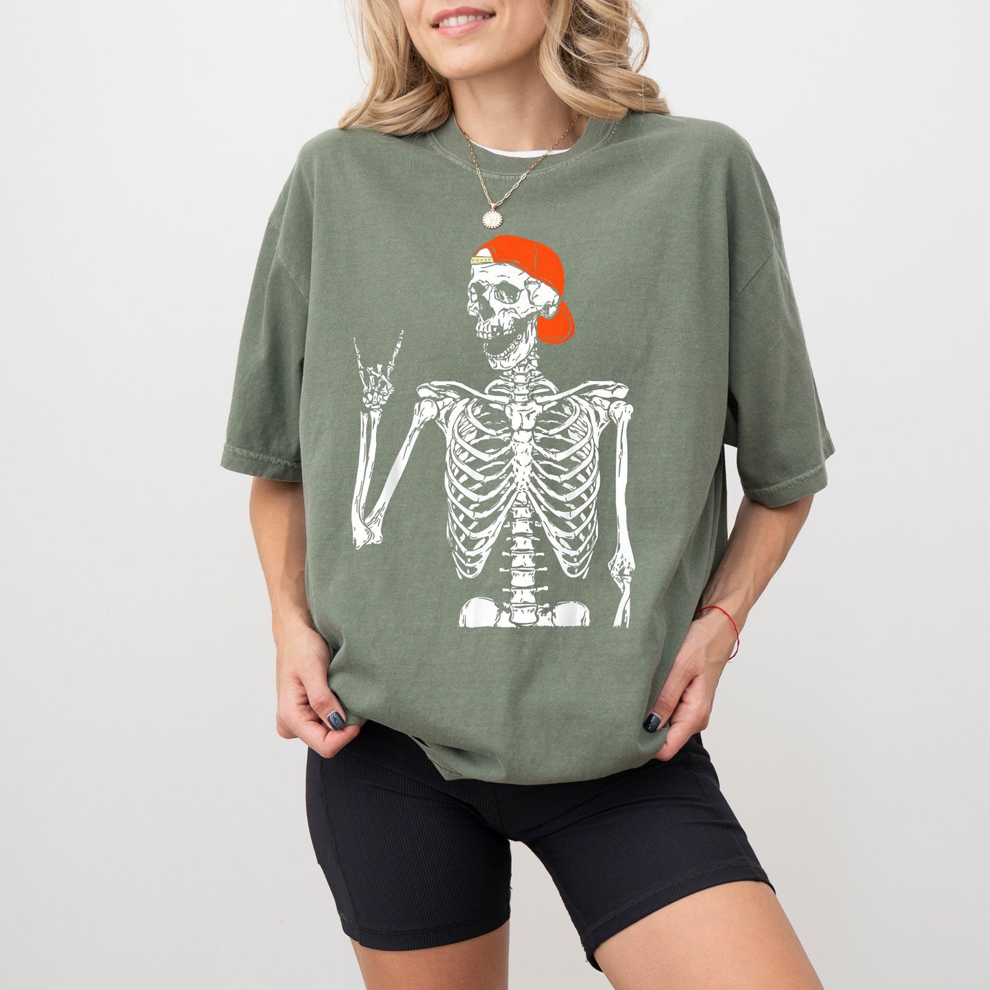 Rock ’n’ Roll Skeleton T-Shirt – Backward Cap Graphic on Comfort Colors® Tee
