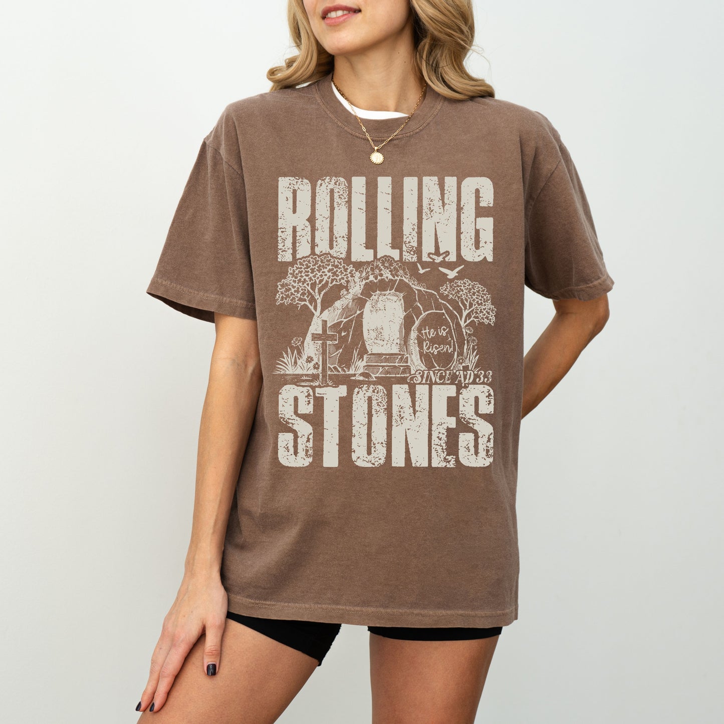 Rolling Stones Christian T-Shirt, He Is Risen Easter Faith Tee