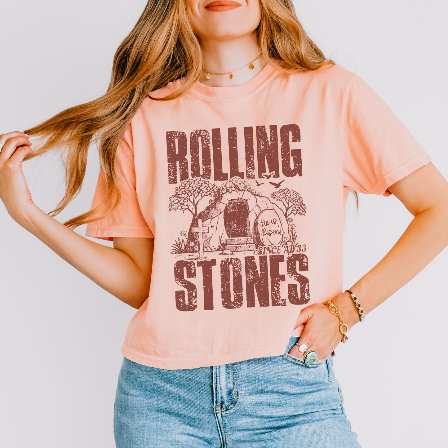 Rolling Stones Easter Crop Top, He Is Risen Christian Crop Tee