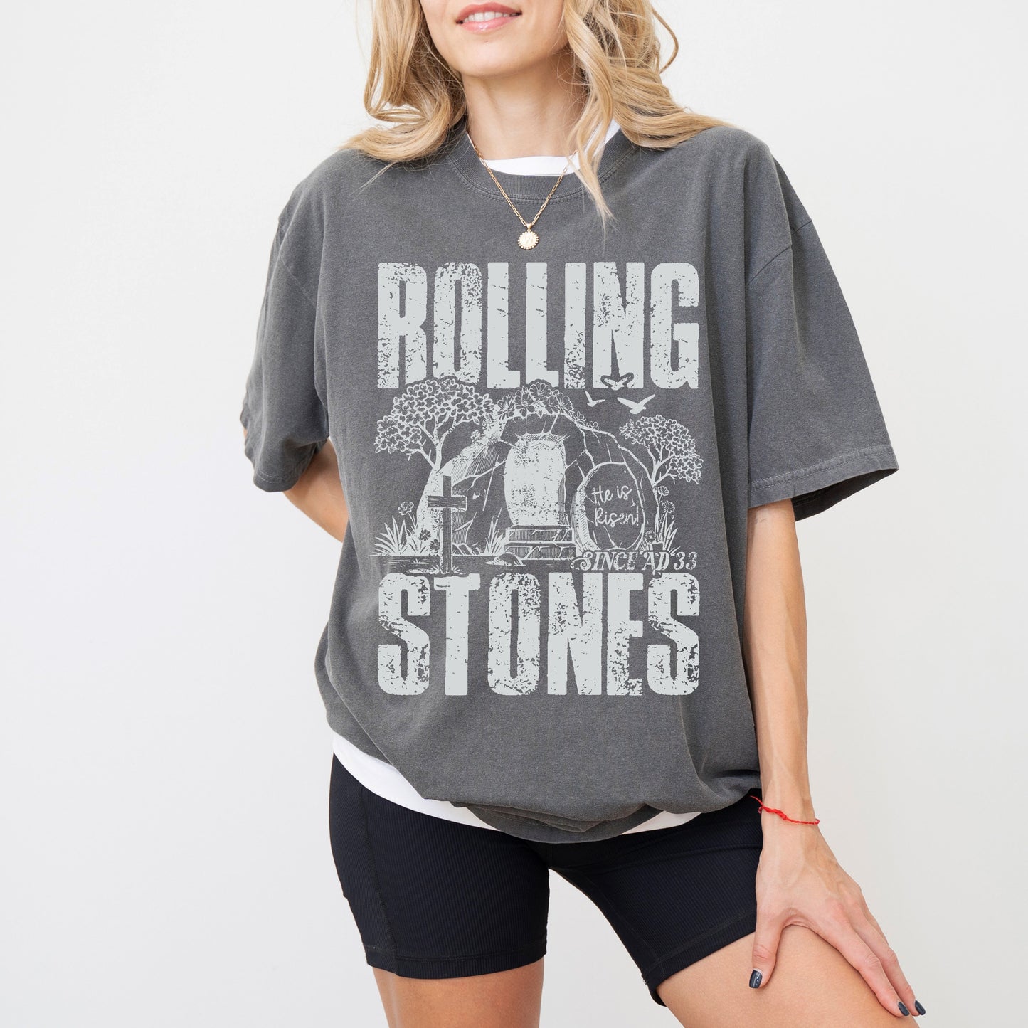 Rolling Stones Christian T-Shirt, He Is Risen Easter Faith Tee