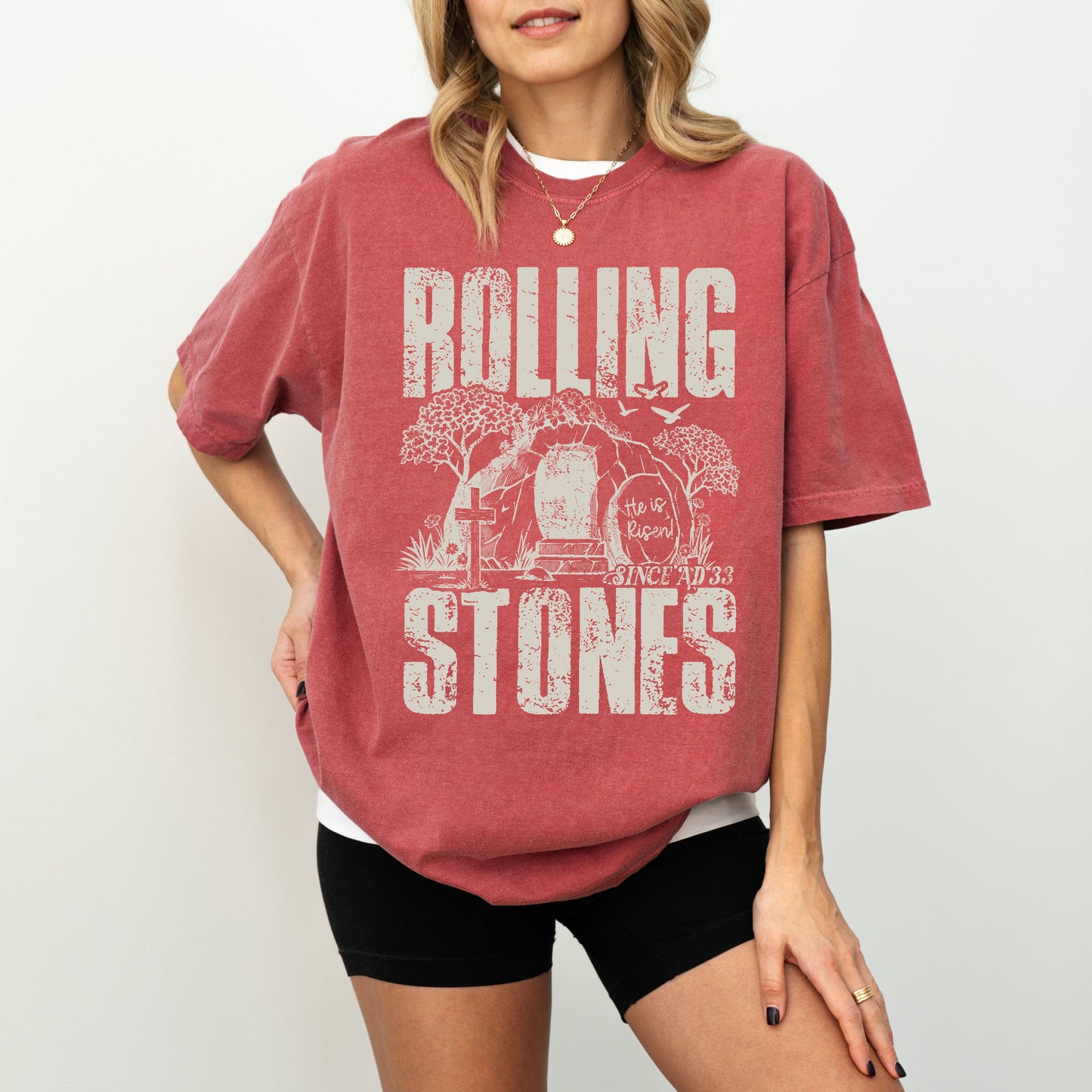 Rolling Stones Christian T-Shirt, He Is Risen Easter Faith Tee