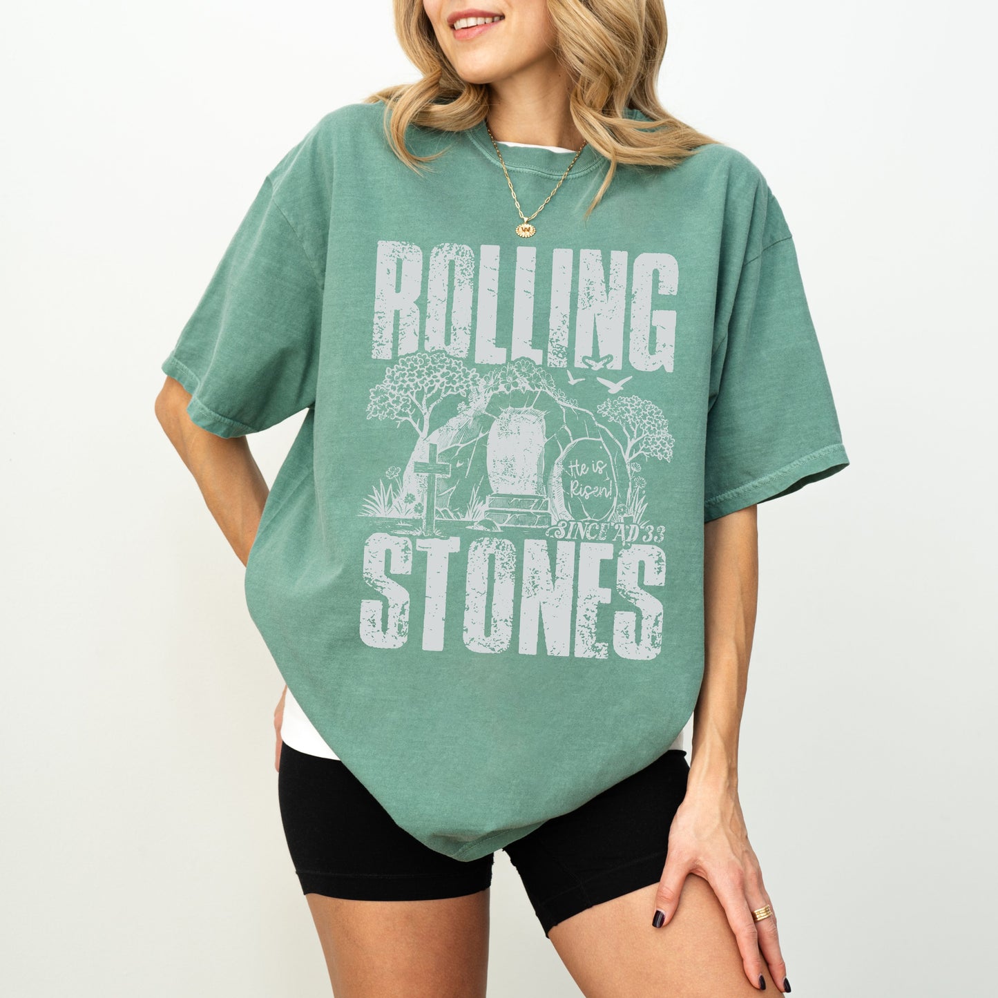 Rolling Stones Christian T-Shirt, He Is Risen Easter Faith Tee