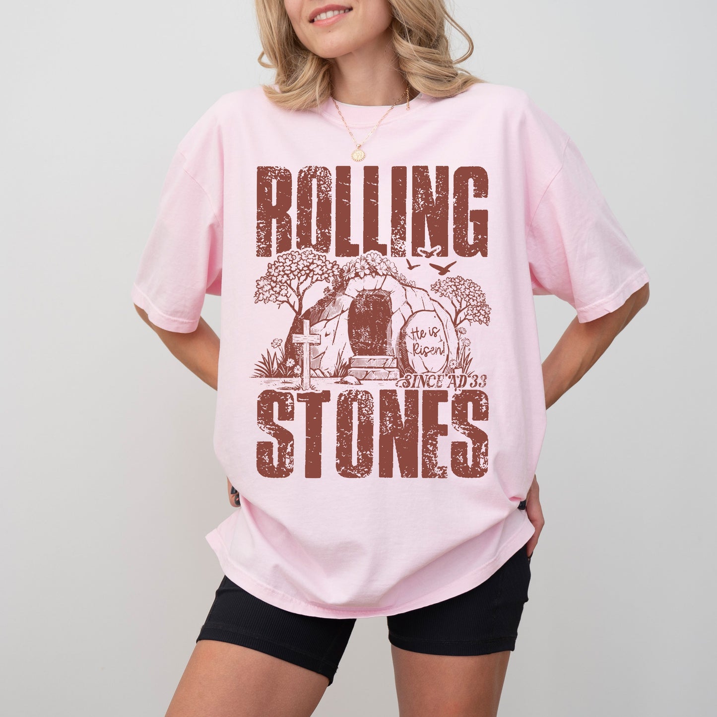 Rolling Stones Christian T-Shirt, He Is Risen Easter Faith Tee