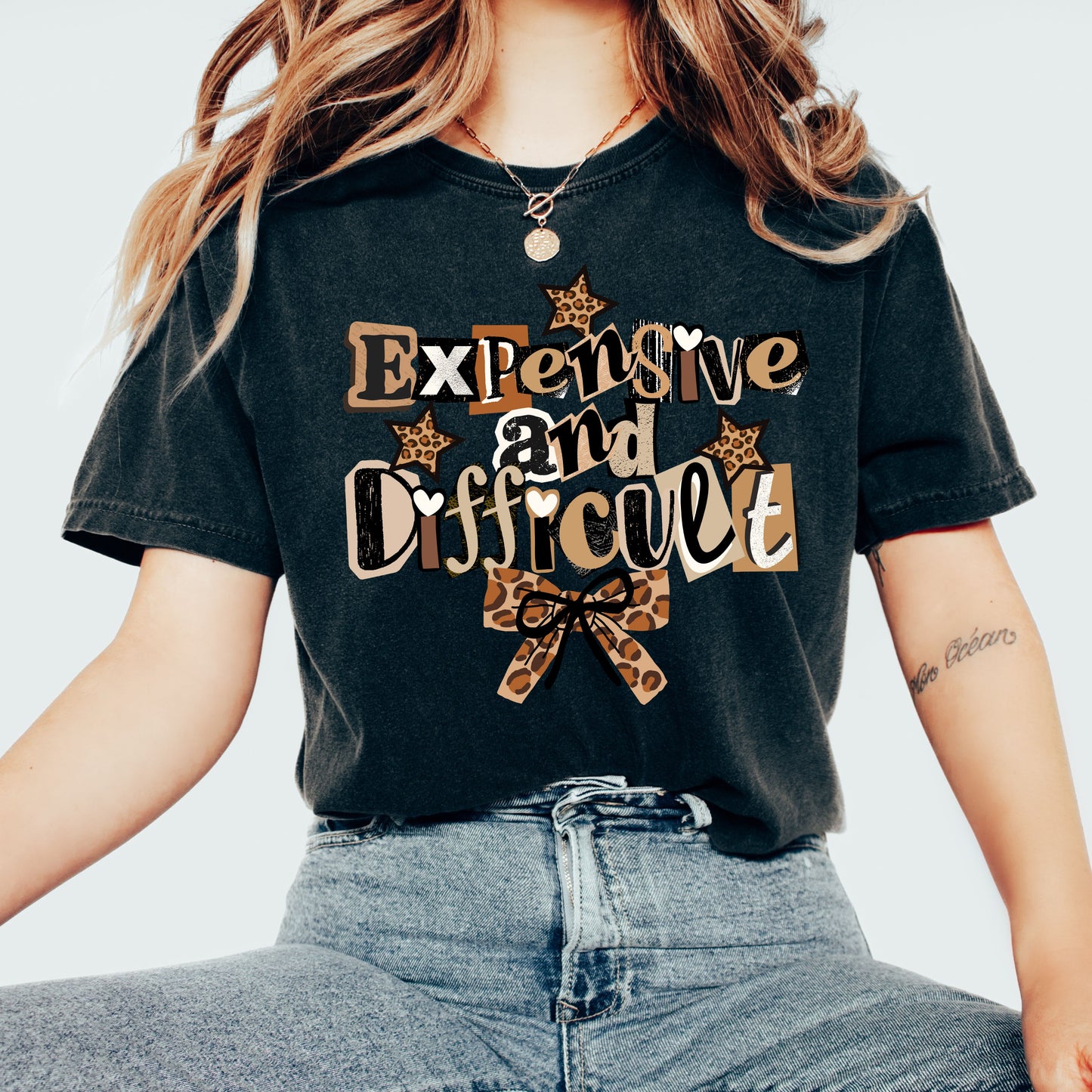 Expensive and Difficult Graphic T-Shirt, Bold Leopard Statement Tee for Women