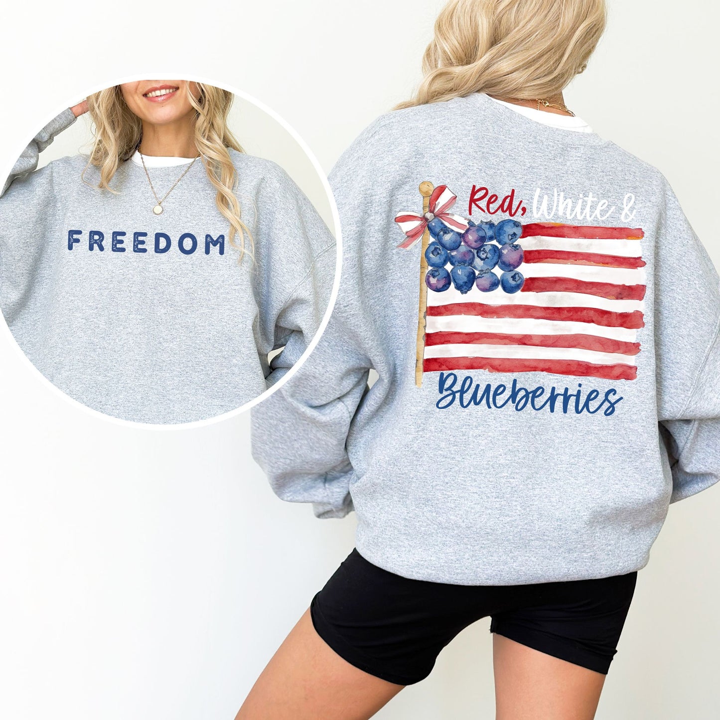 Red White and Blueberries Sweatshirt, Patriotic Freedom Crewneck, Gildan USA Flag Pullover