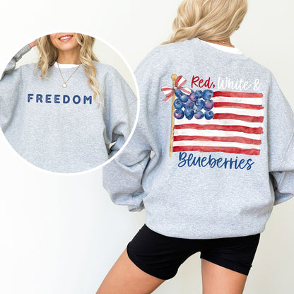 Red White and Blueberries Sweatshirt, Patriotic Freedom Crewneck, Gildan USA Flag Pullover
