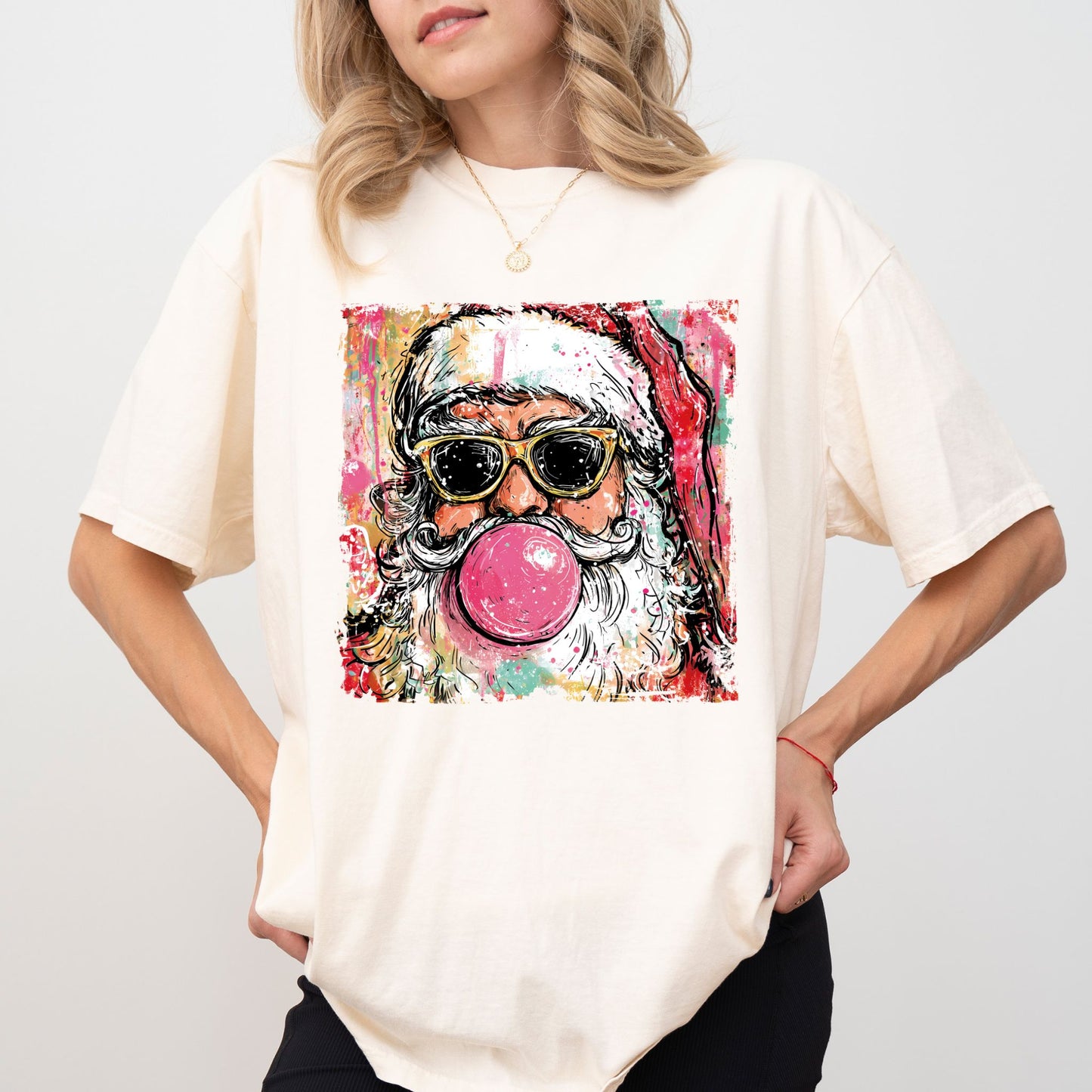 Retro Cool Santa Bubblegum T-Shirt – Christmas Graphic Tee
