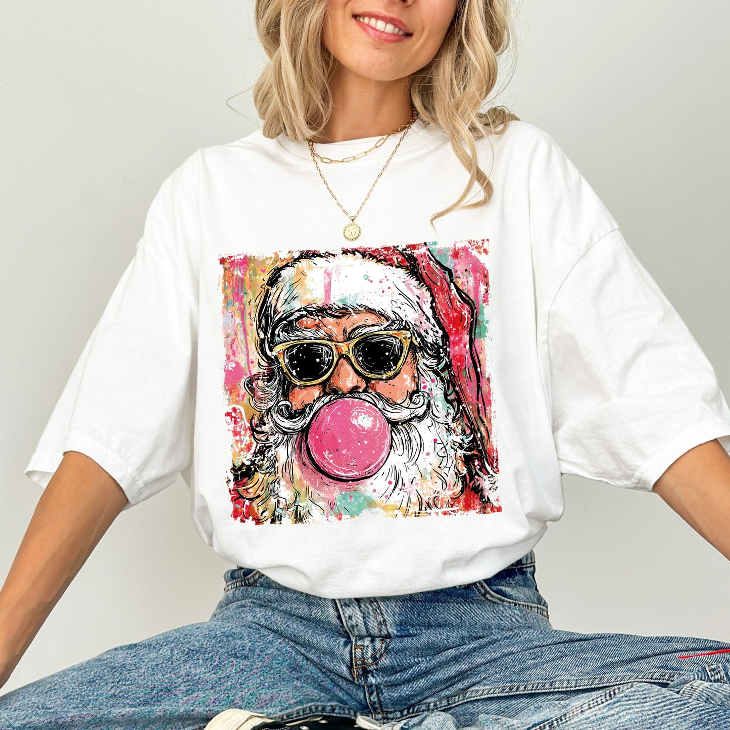 Retro Cool Santa Bubblegum T-Shirt – Christmas Graphic Tee
