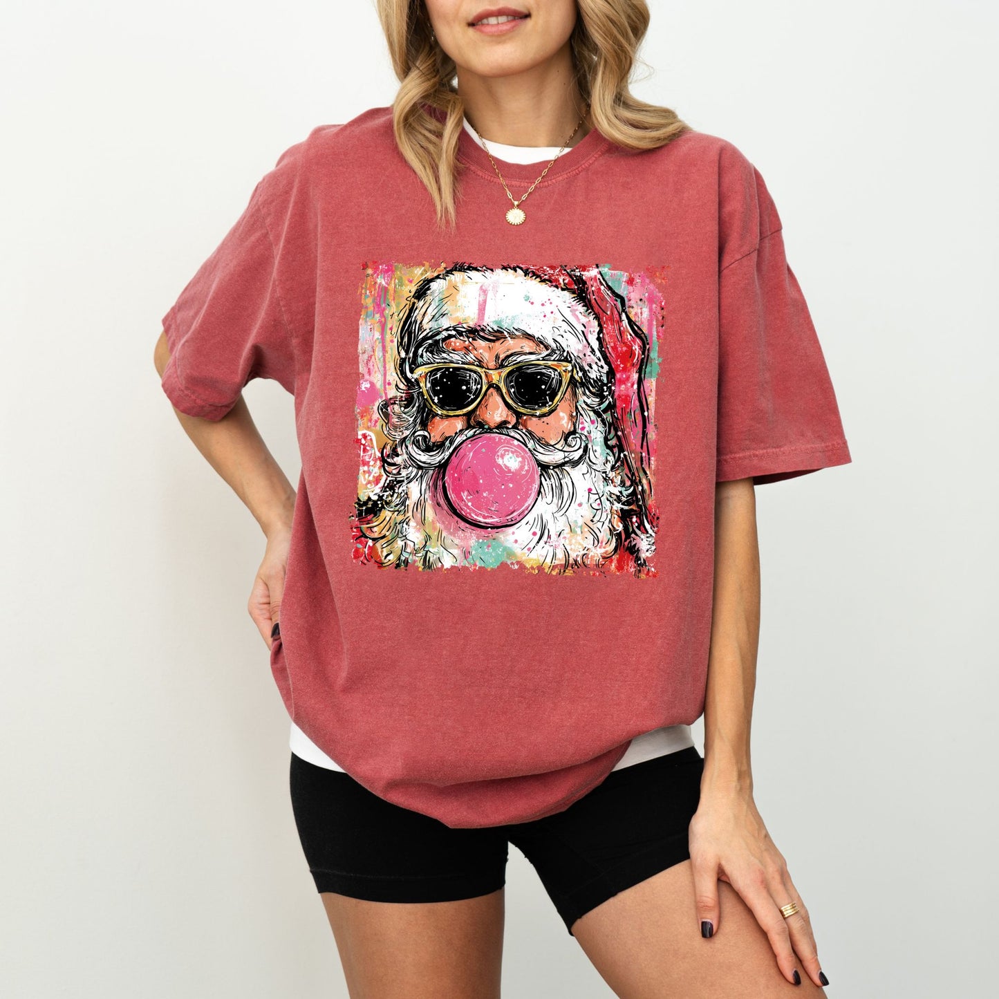 Retro Cool Santa Bubblegum T-Shirt – Christmas Graphic Tee
