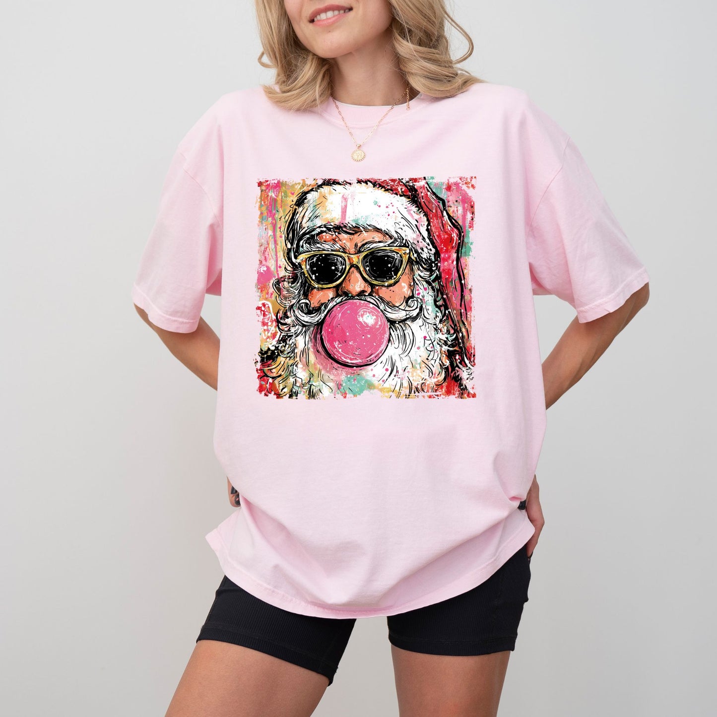 Retro Cool Santa Bubblegum T-Shirt – Christmas Graphic Tee