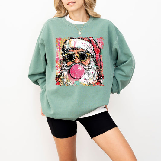Retro Cool Santa Bubblegum Sweatshirt – Christmas Graphic Crewneck