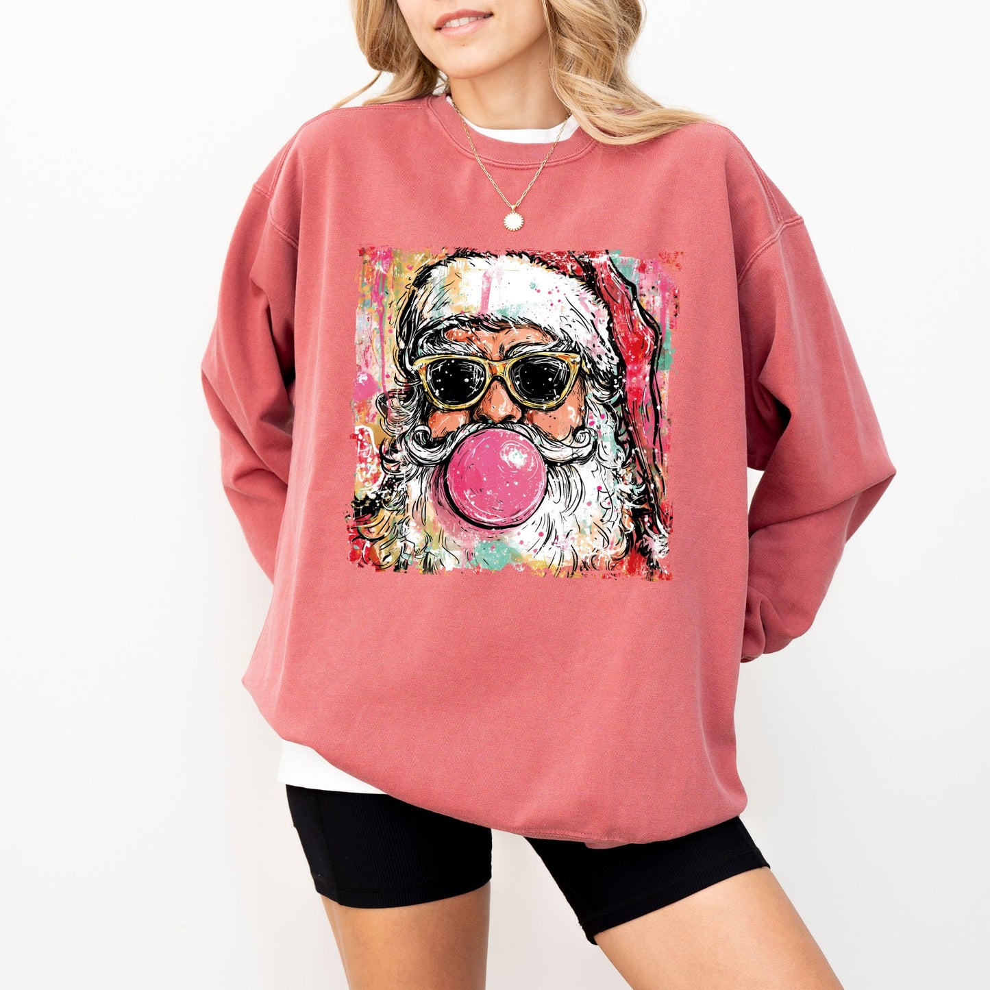 Retro Cool Santa Bubblegum Sweatshirt – Christmas Graphic Crewneck