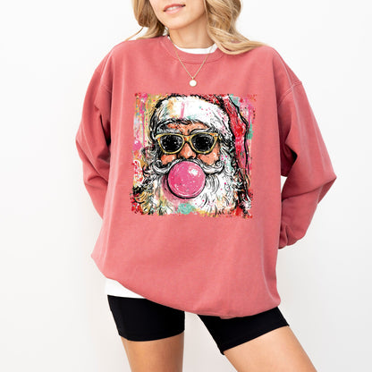 Retro Cool Santa Bubblegum Sweatshirt – Christmas Graphic Crewneck