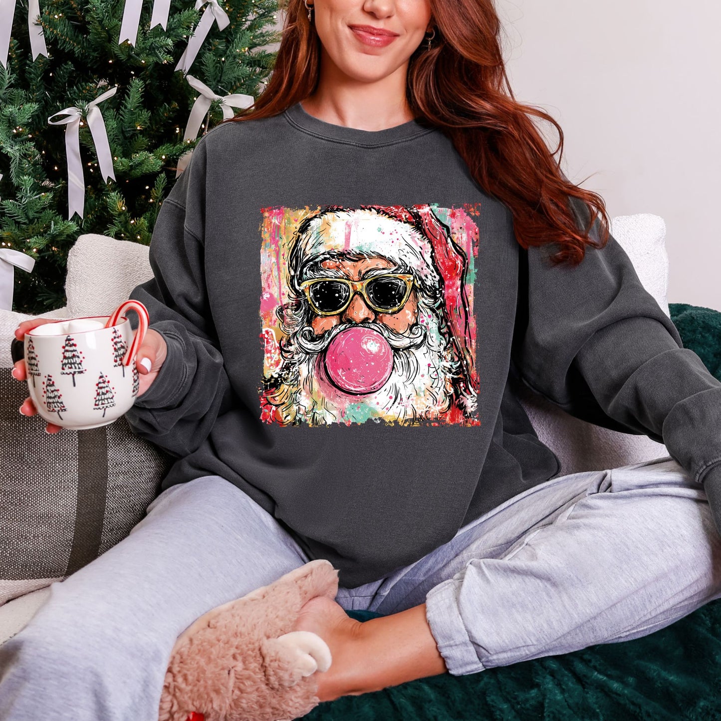Retro Cool Santa Bubblegum Sweatshirt – Christmas Graphic Crewneck