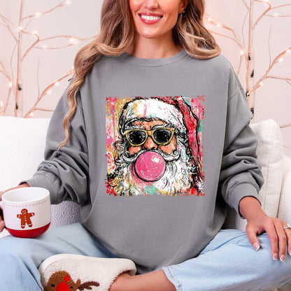 Retro Cool Santa Bubblegum Sweatshirt – Christmas Graphic Crewneck