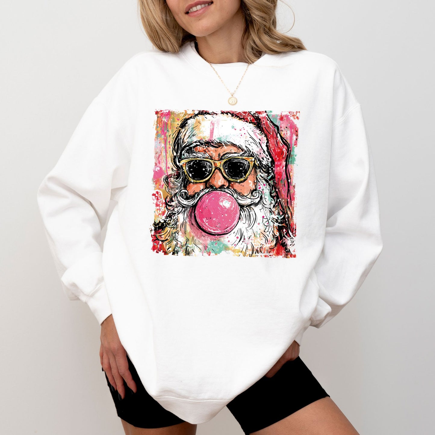 Retro Cool Santa Bubblegum Sweatshirt – Christmas Graphic Crewneck