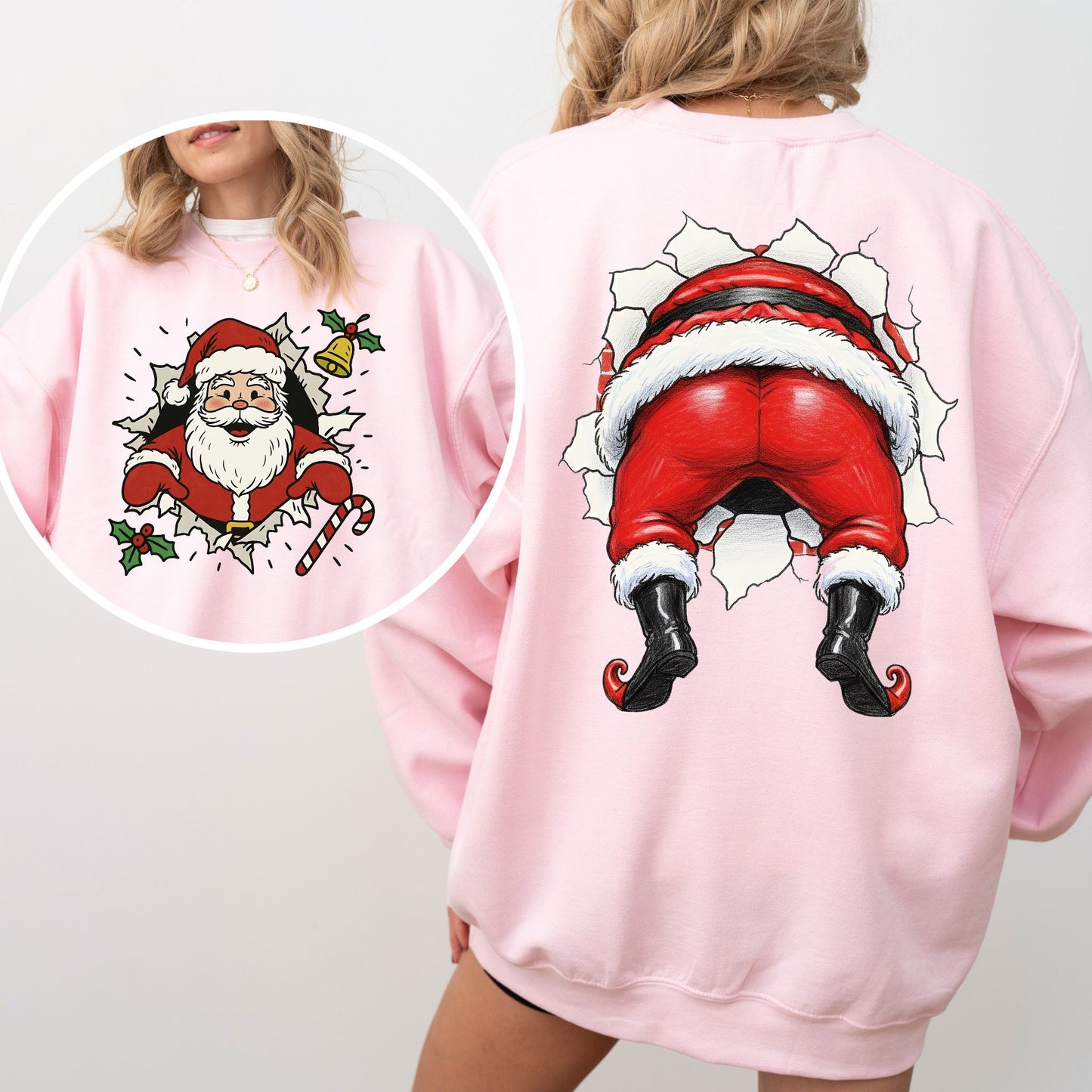 Cheeky Santa Butt Sweatshirt – Funny Christmas Front & Back Design, Holiday Humor Pullover