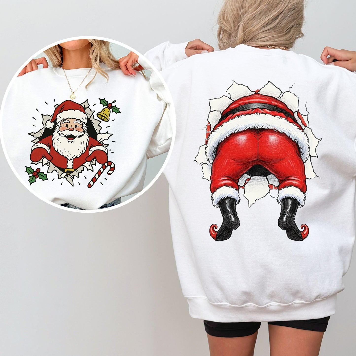 Cheeky Santa Butt Sweatshirt – Funny Christmas Front & Back Design, Holiday Humor Pullover