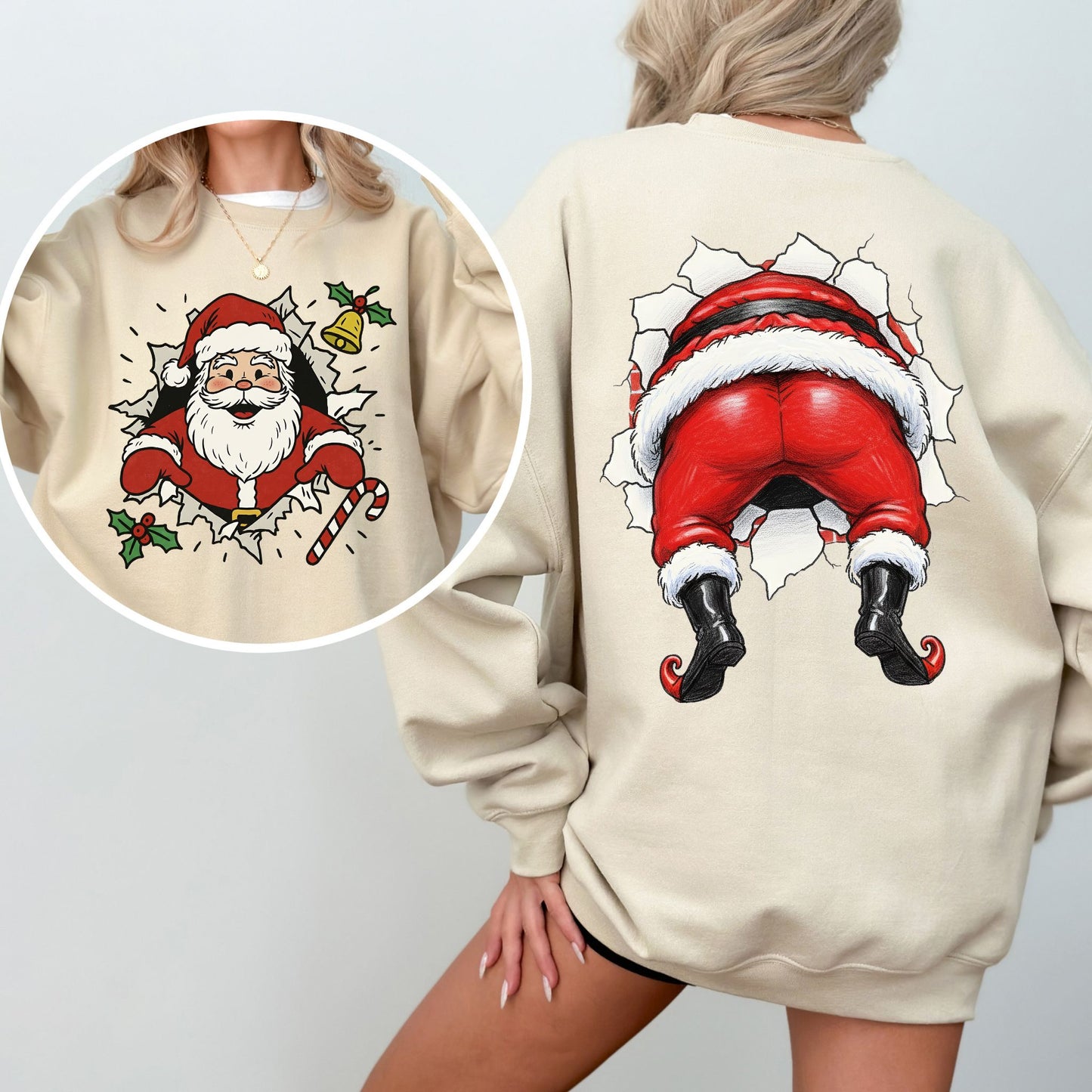 Cheeky Santa Butt Sweatshirt – Funny Christmas Front & Back Design, Holiday Humor Pullover