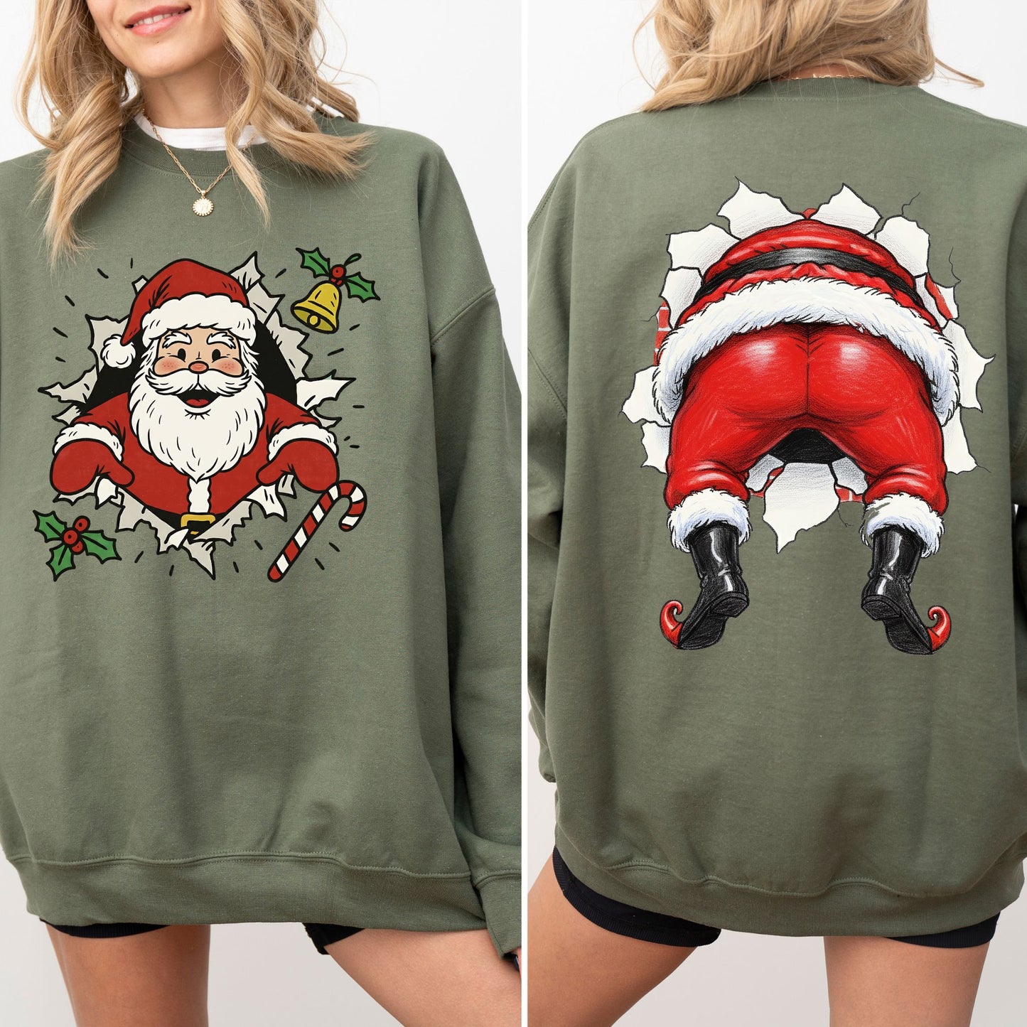 Cheeky Santa Butt Sweatshirt – Funny Christmas Front & Back Design, Holiday Humor Pullover