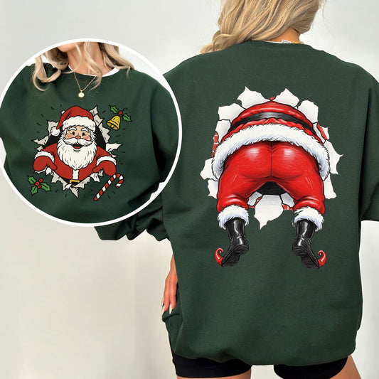 Cheeky Santa Butt Sweatshirt – Funny Christmas Front & Back Design, Holiday Humor Pullover