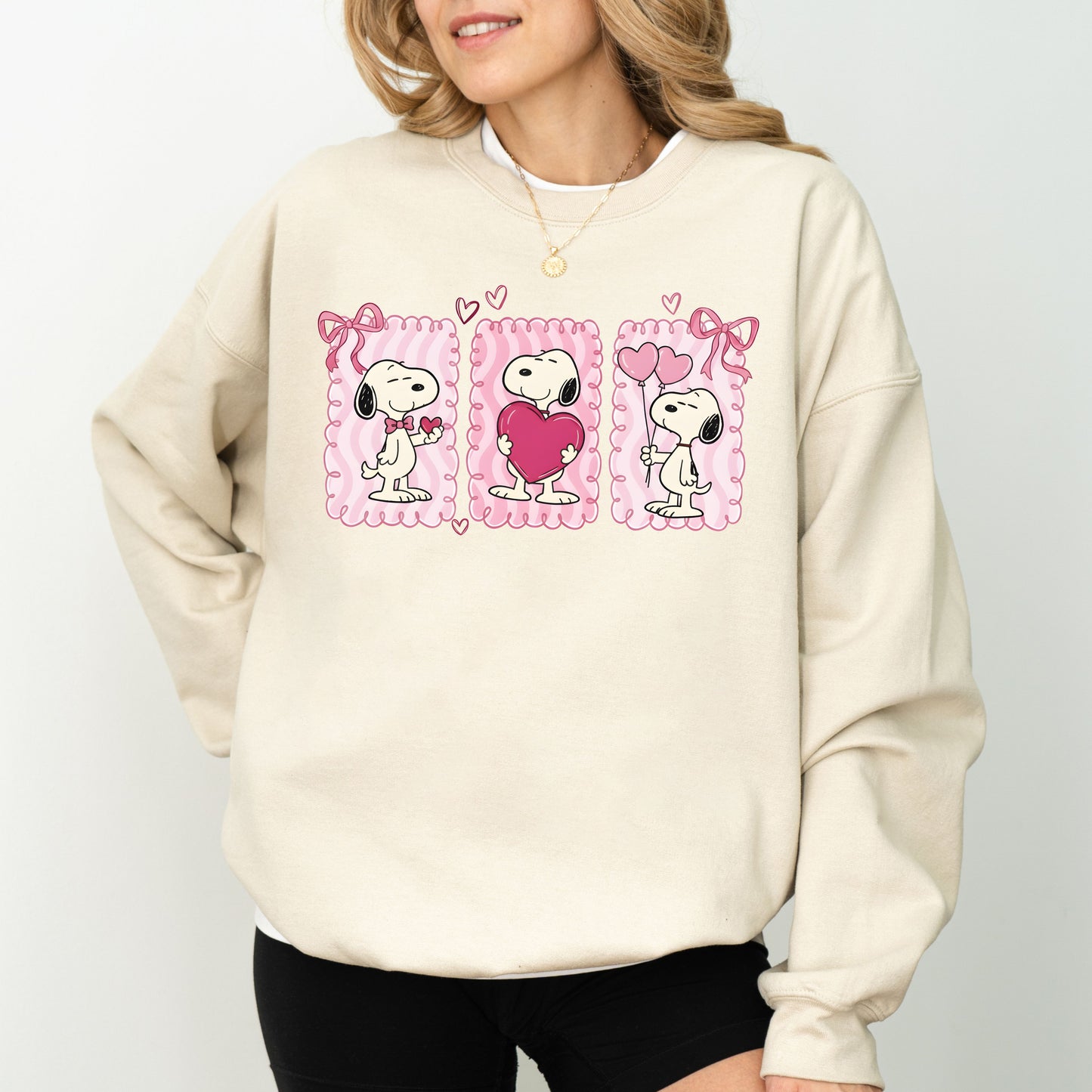 Peanuts Snoopy Valentine's Day Sweatshirt, Trio Heart Graphic Crewneck
