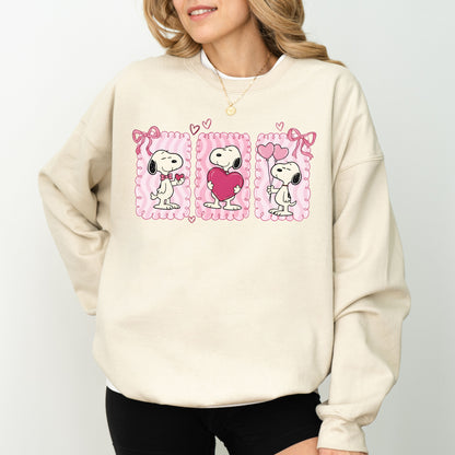 Peanuts Snoopy Valentine's Day Sweatshirt, Trio Heart Graphic Crewneck