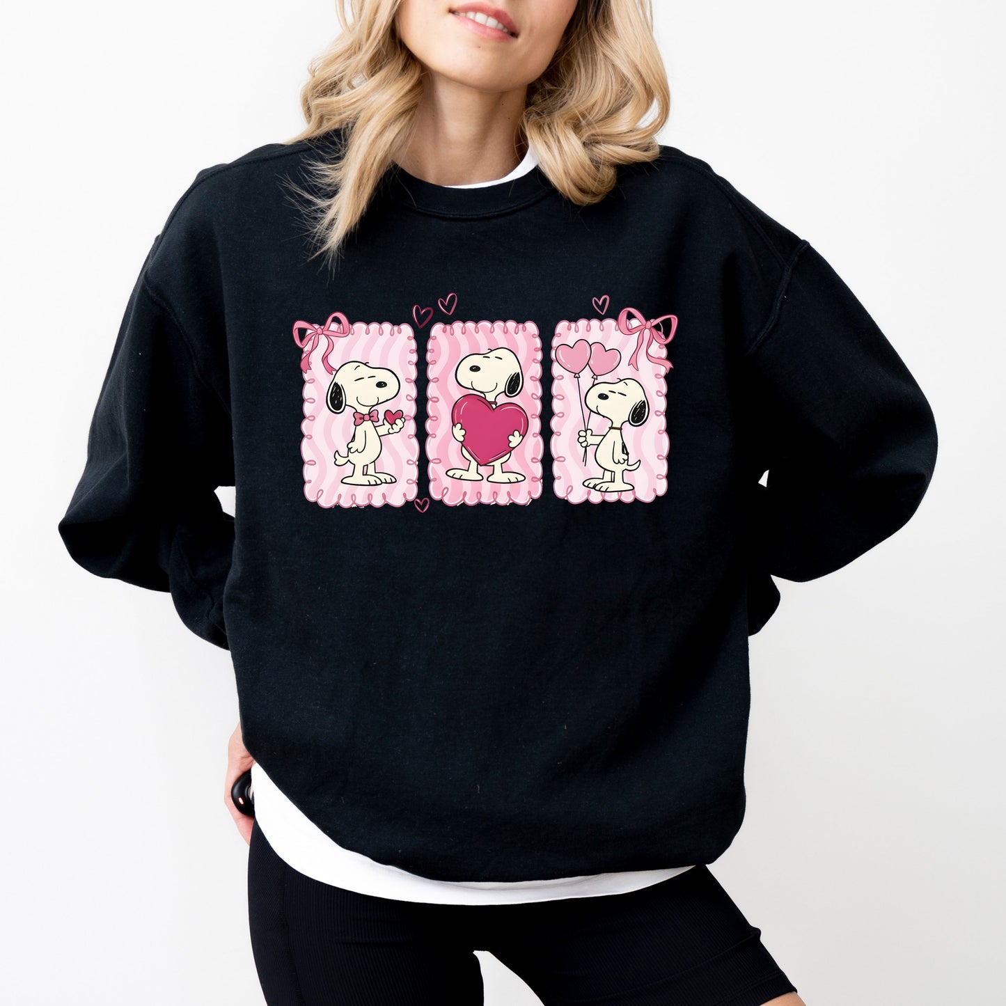 Peanuts Snoopy Valentine's Day Sweatshirt, Trio Heart Graphic Crewneck