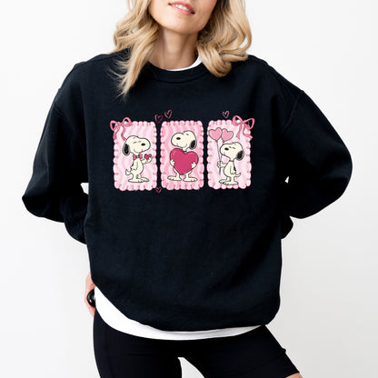 Peanuts Snoopy Valentine's Day Sweatshirt, Trio Heart Graphic Crewneck