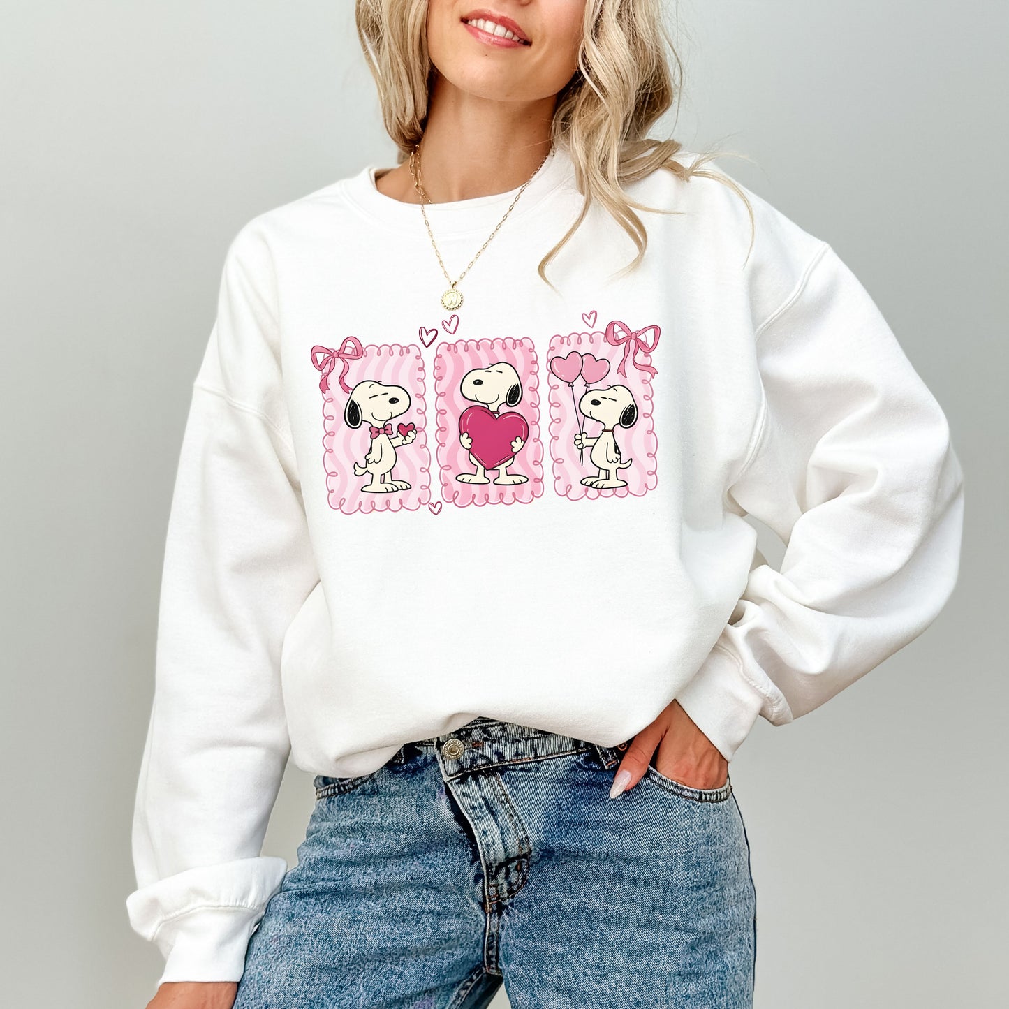 Peanuts Snoopy Valentine's Day Sweatshirt, Trio Heart Graphic Crewneck