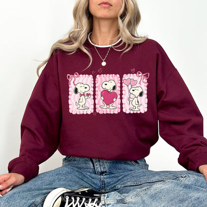 Peanuts Snoopy Valentine's Day Sweatshirt, Trio Heart Graphic Crewneck