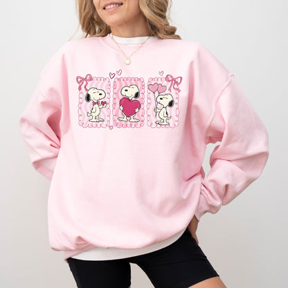 Peanuts Snoopy Valentine's Day Sweatshirt, Trio Heart Graphic Crewneck