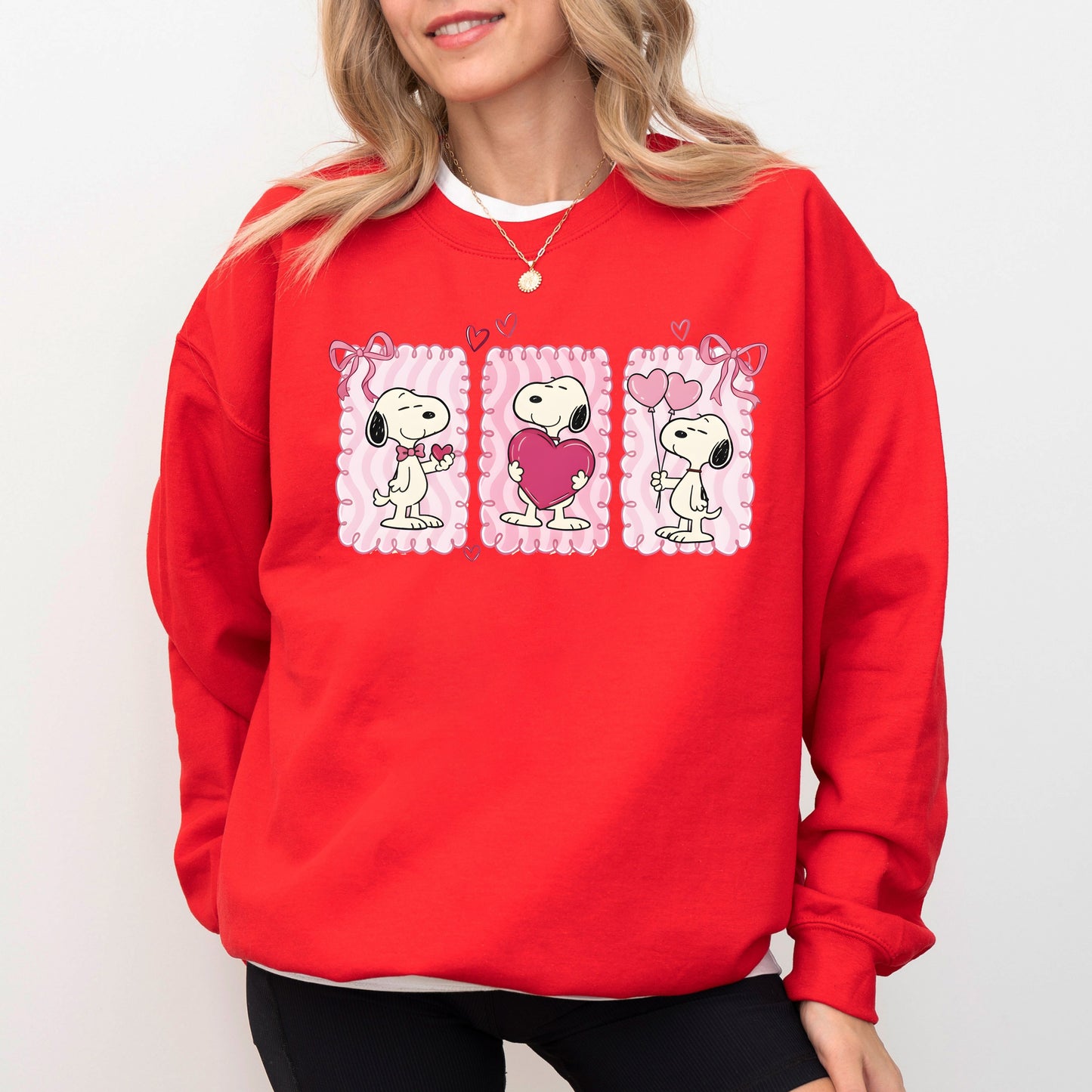 Peanuts Snoopy Valentine's Day Sweatshirt, Trio Heart Graphic Crewneck