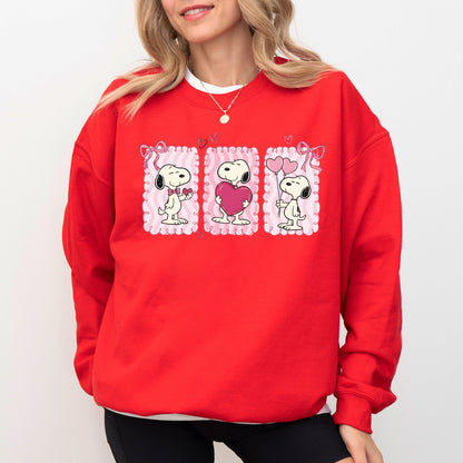 Peanuts Snoopy Valentine's Day Sweatshirt, Trio Heart Graphic Crewneck