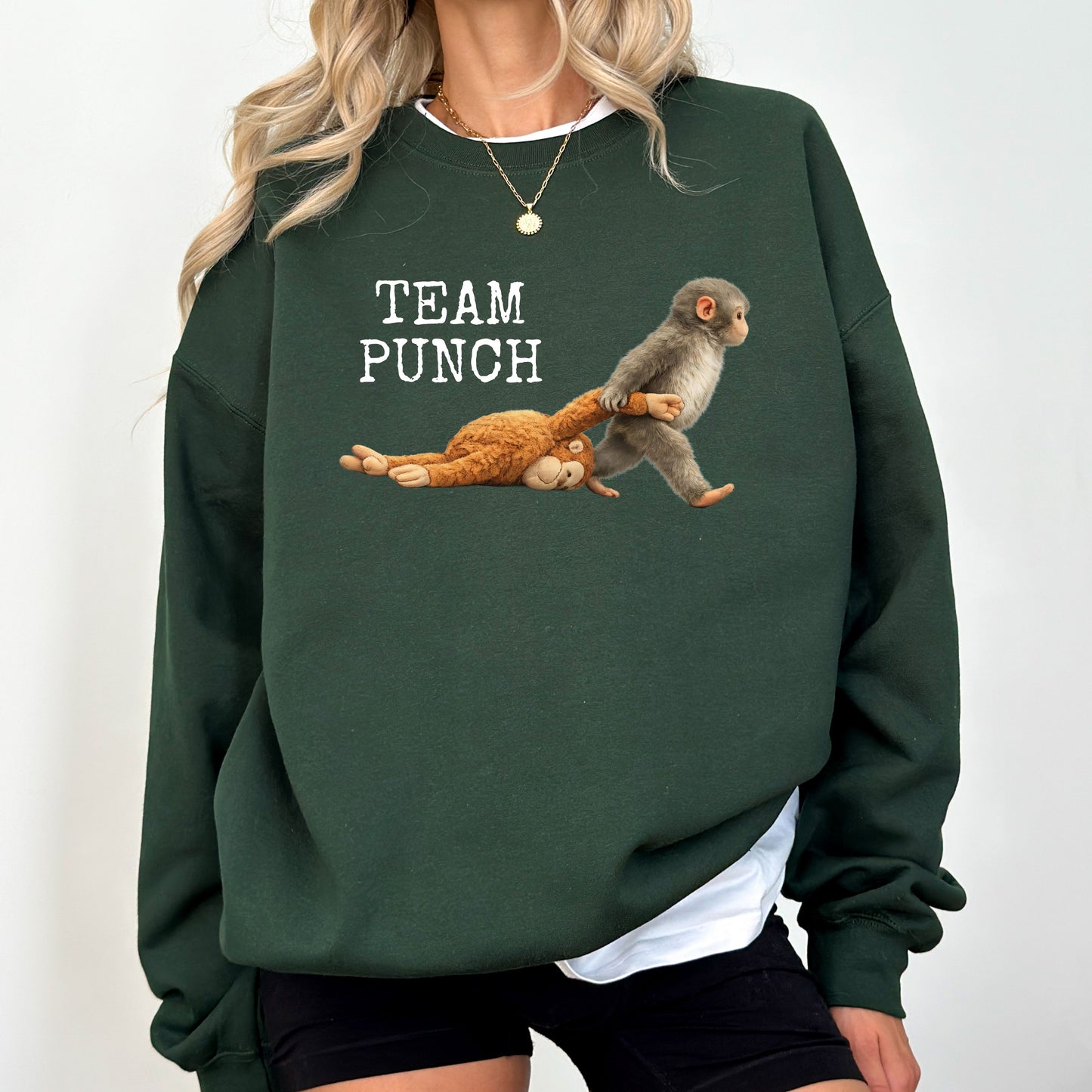 Team Punch Monkey Sweatshirt, Emotional Animal Graphic Crewneck