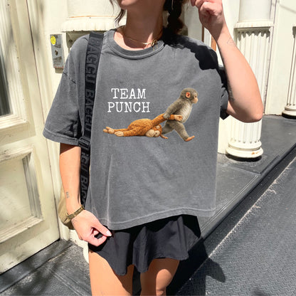 Team Punch Monkey Crop Top, Emotional Animal Graphic Tee for Women