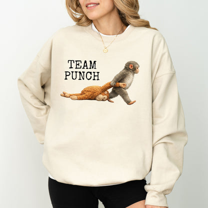 Team Punch Monkey Sweatshirt, Emotional Animal Graphic Crewneck
