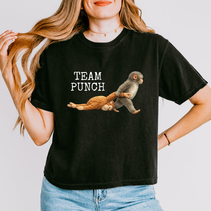 Team Punch Monkey Crop Top, Emotional Animal Graphic Tee for Women