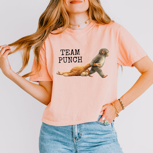 Team Punch Monkey Crop Top, Emotional Animal Graphic Tee for Women